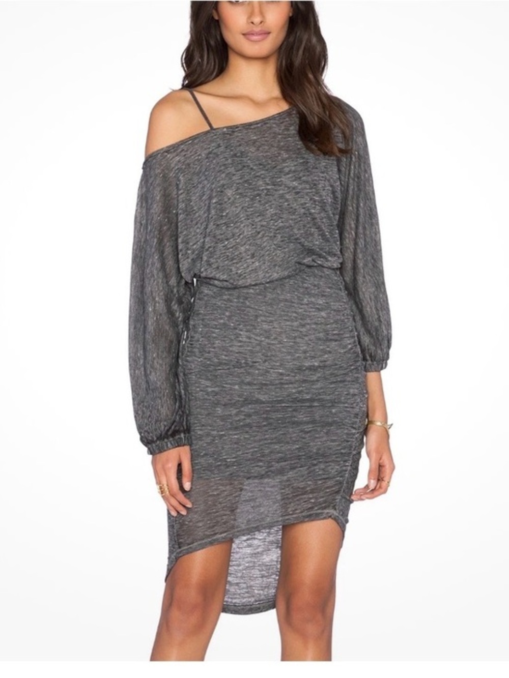Free People Charcoal Off-Shoulder High-Low Midi Dress